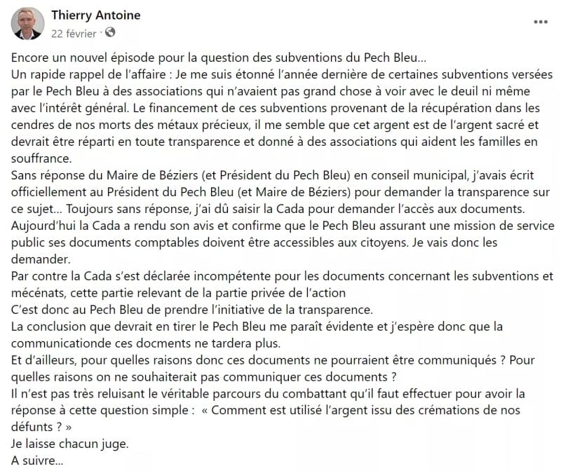 Thierry Antoine Facebook Fev 2023