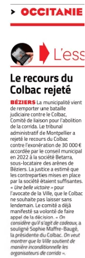 20231217_Midi libre_article OCCITANIE_2_le recours du Colbac rejeté_défaite_Betarra